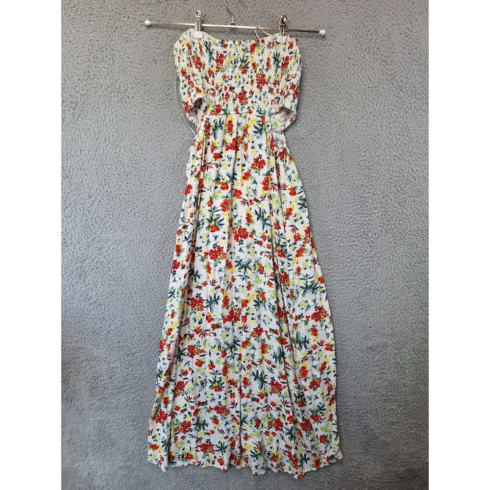 Lush Maxi Dress Womens Medium Cream Floral Print Boho Elegant Button Front - Picture 4 of 9